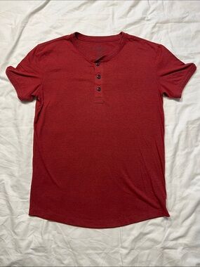 American Eagle Outfitters Deep Red Short-Sleeve Henley Tee